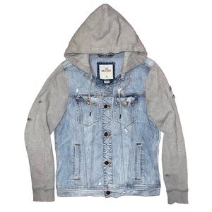 💖 Hollister Authentic 2007 Y2K Light Blue Denim Destroyed Hoodie Jacket